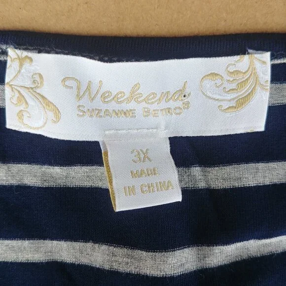 Weekend Suzanne Betro navy blue stripes open bow sleeve stretchy top blo… - Picture 8 of 14